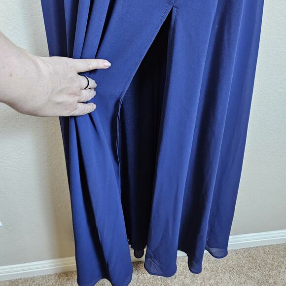 Lulus Heavenly Hues Gown Formal Dress Navy Blue Goddess V-Neck Maxi Chiffon M - Picture 9 of 16